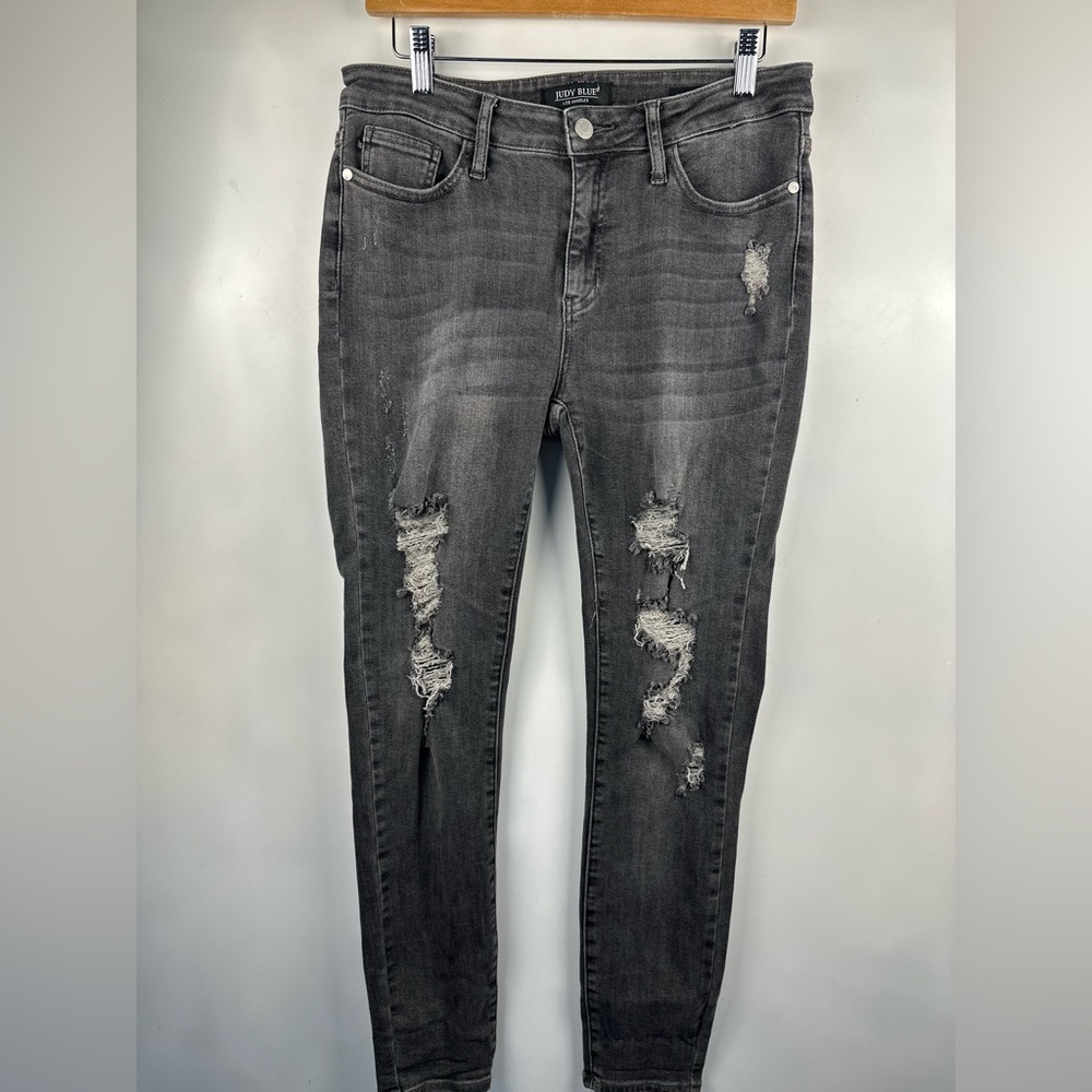 Judy Blue Womens Denim Jeans Skinny Fit Distressed Size 11/30 Dark Wash